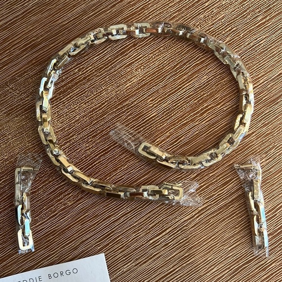 nib EDDIE BORGO Supralink Gold Chain Necklace and Earrings
